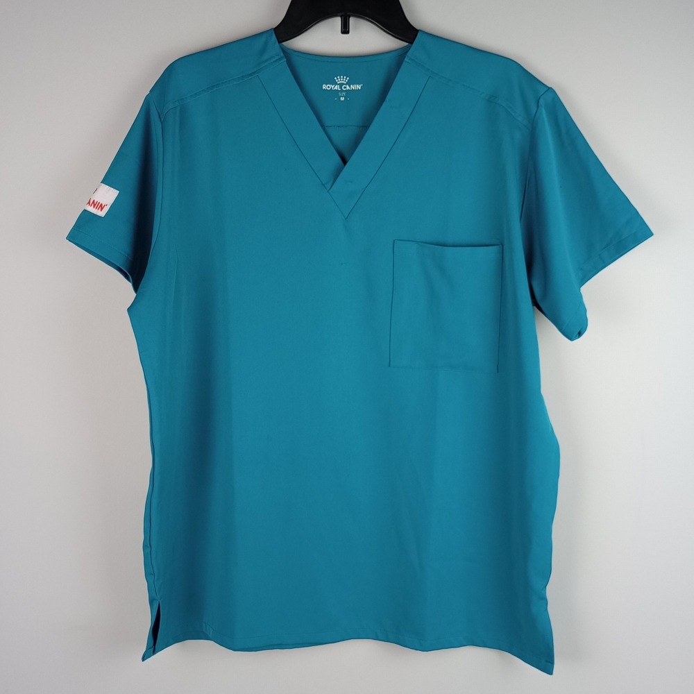 Royal Canin Men M Turquoise Vneck Short Sleeve Logo Medical Veterinary Scrub Top